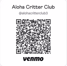 Venmo QR code to donate to Aloha Critter Club (handle: @alohacritterclub3)